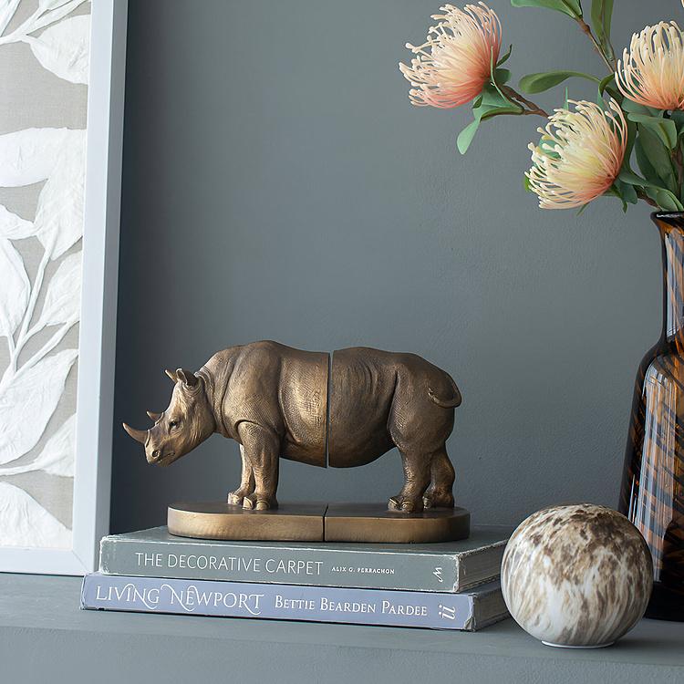 Набор из двух держателей для книг Носорог на овальной подставке Bookend Rhino On Oval Stand