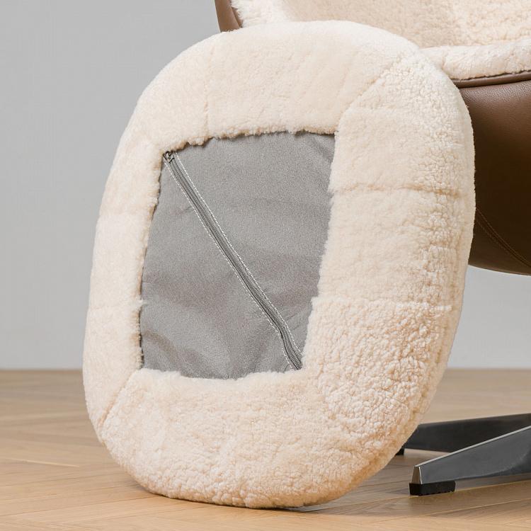 Кресло-яйцо белая овчина и кожа Eggchair White Sheep Skin And Leather Tenzing