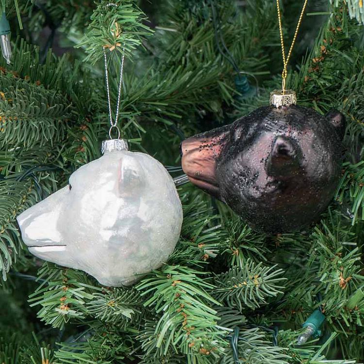 Набор из двух ёлочных игрушек Бурый и полярный медведи Set Of 2 Glass Bear Heads Black/White 10 cm