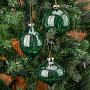 Набор из 3-х ёлочных игрушек Set Of 3 Glass Metal Scratched Balls Green 10 cm