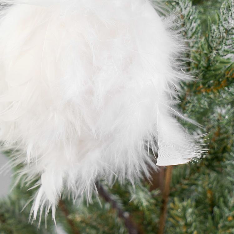 Ёлочная игрушка из перьев Plume Ball White 12 cm