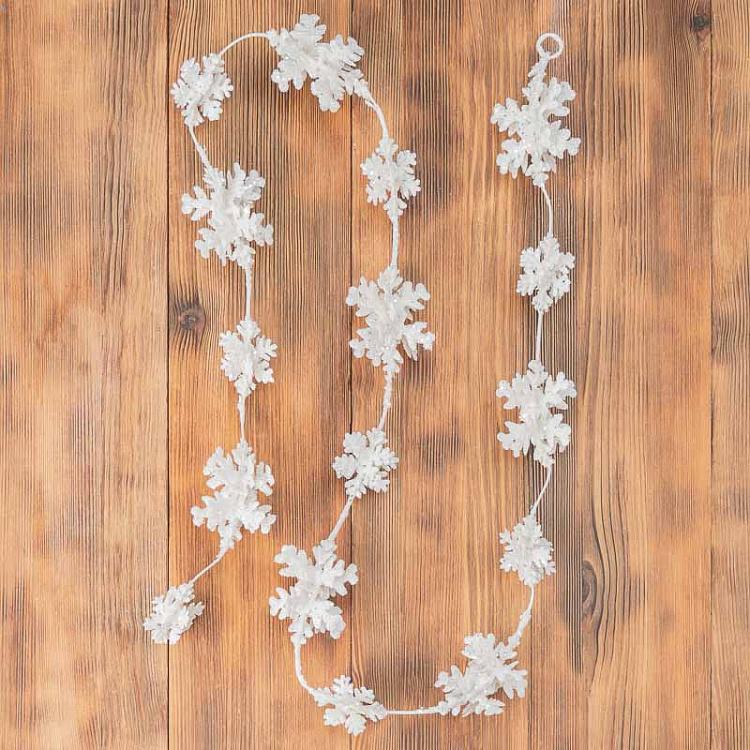 Гирлянда Белые снежинки с блёстками Glitter Snowflake Garland White 157 cm