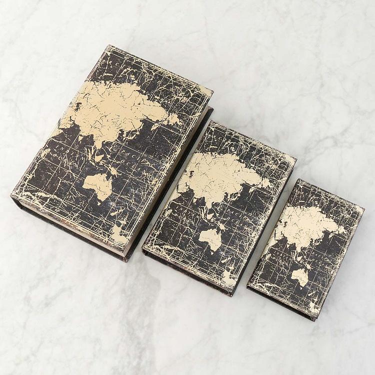Набор из трёх шкатулок Карта Мира Set Of 3 Book Boxes World Map