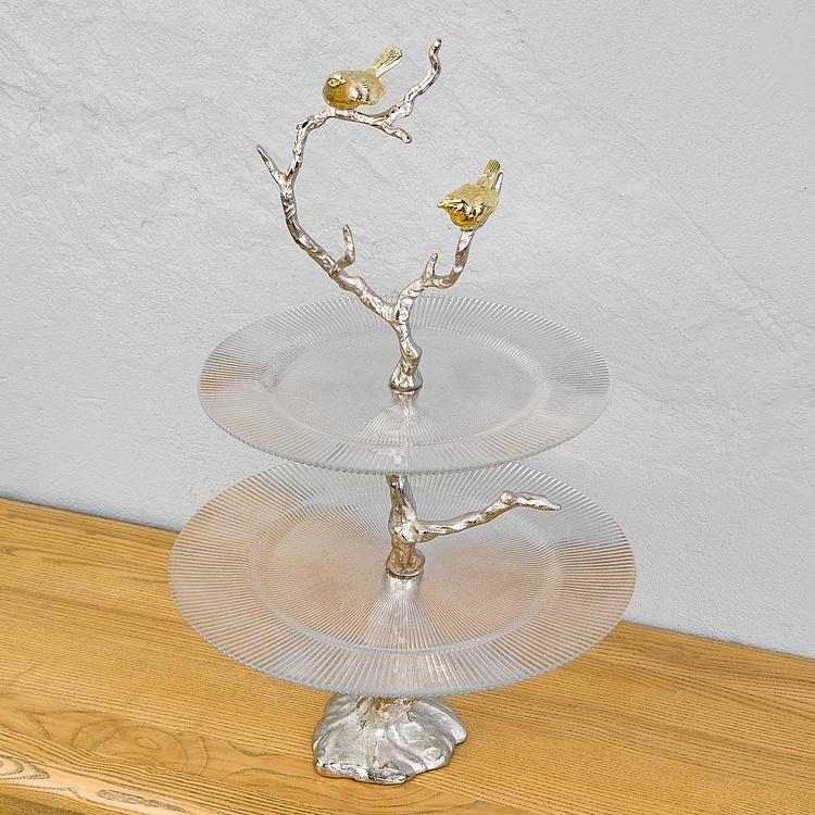 Двухуровневая сервировочная подставка с птицами Atelier 2 Tier Plates Clear