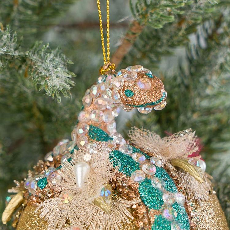 Ёлочная игрушка Змея вокруг шара Jewel Snake Wrapped Around Ball Gold 13 cm