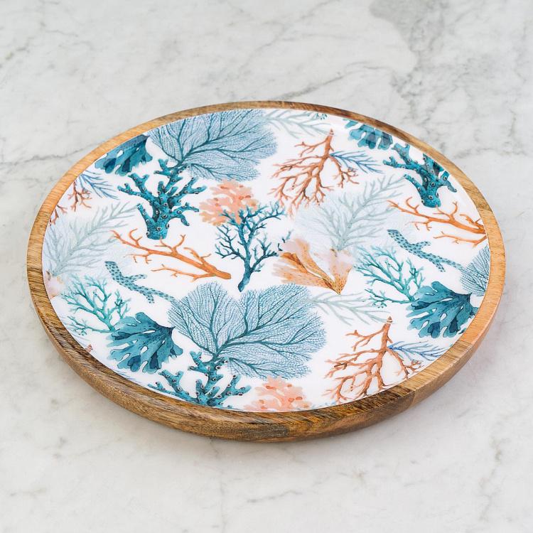 Круглая сервировочная тарелка из дерева манго Кораллы, S Coral Mango Wood Round Serving Plate Small
