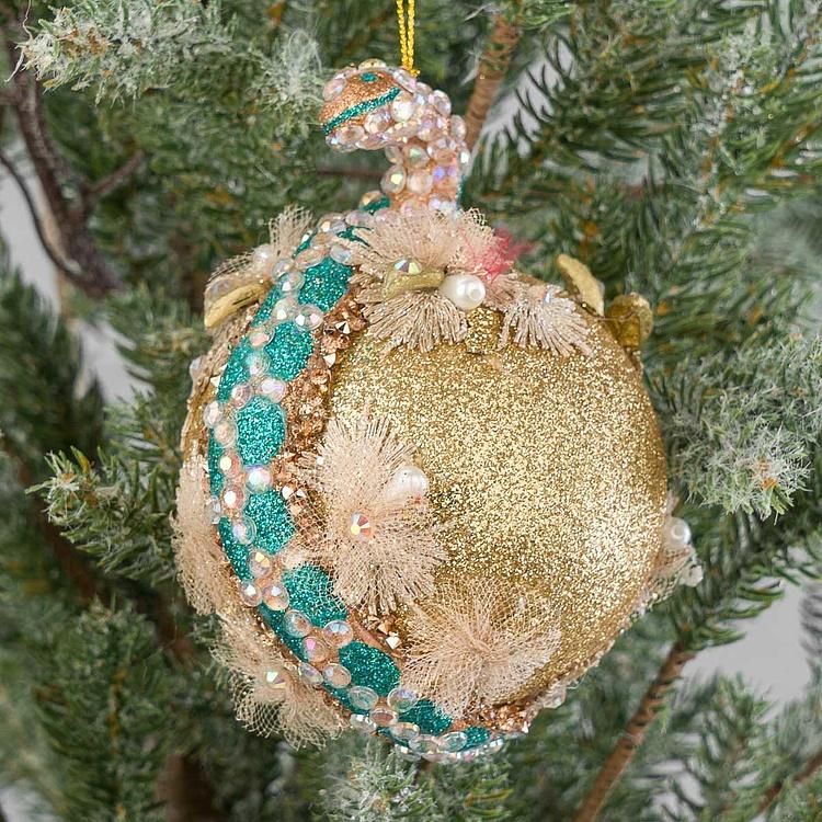 Ёлочная игрушка Змея вокруг шара Jewel Snake Wrapped Around Ball Gold 13 cm