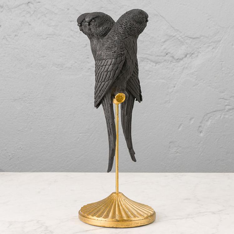 Статуэтка Чёрные попугаи на золотой перекладине Black Parrots On Golden Stand