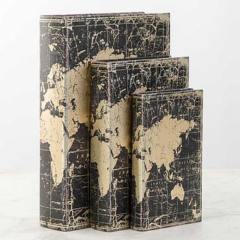 Set Of 3 Book Boxes World Map