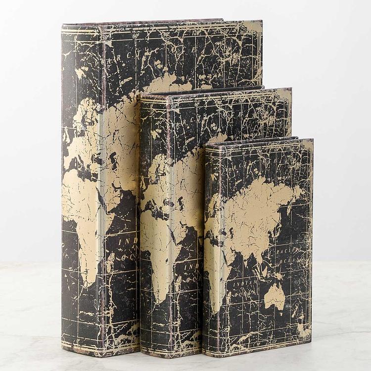 Набор из трёх шкатулок Карта Мира Set Of 3 Book Boxes World Map