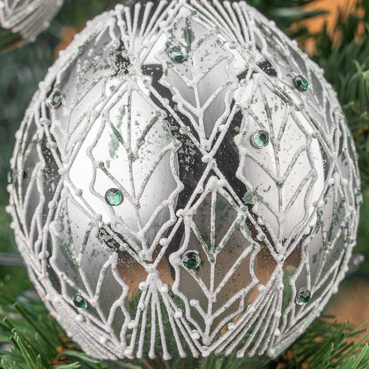 Набор из трёх ёлочных шаров Листва Set Of 3 Glass Leaf Net Ball And Drops Green/White 10 cm